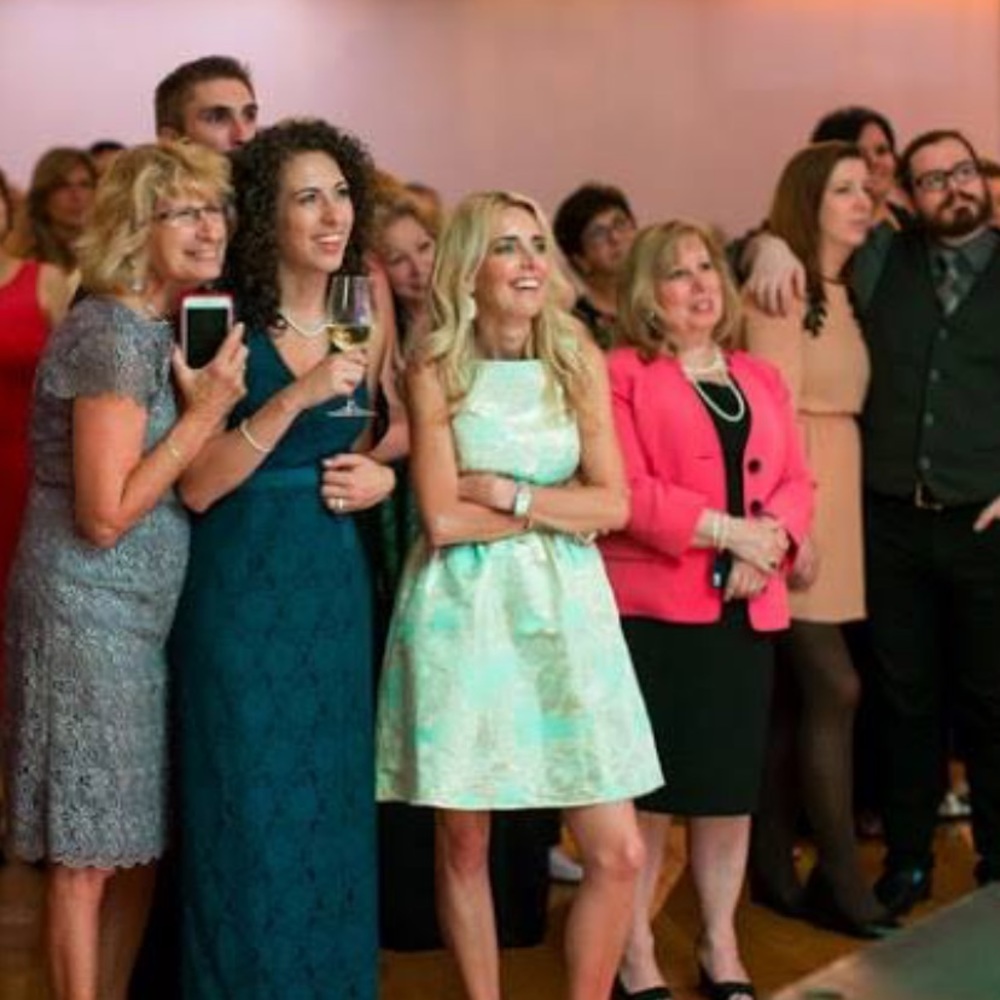 Aidan Mattox Mint Green and Gold foil dress